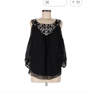White House Black Market Black Cold Shoulder Blouse Size M